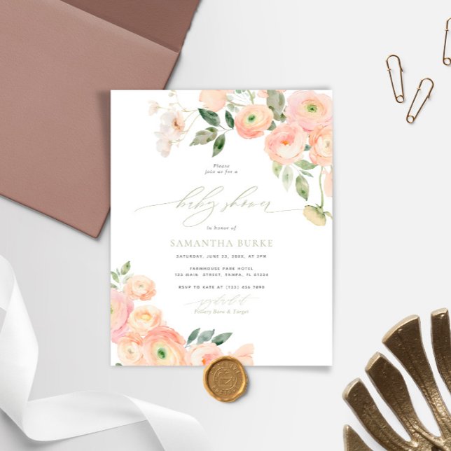 Budget Blush & Sagegrön Baby Shower-inbjudan (Skapare uppladdad)