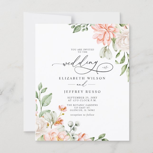 Budget Blush White Floral Wedding Invitations (Framsida)