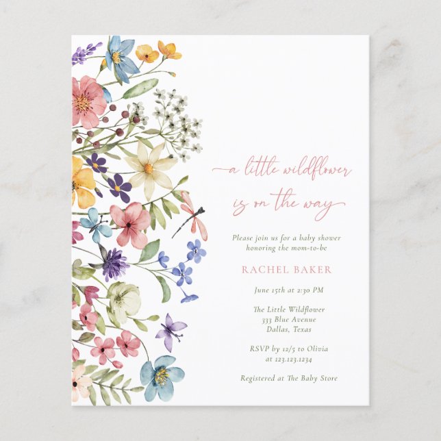 Budget Boho A Little Wildblomma Baby Shower Flygblad (Framsidan)
