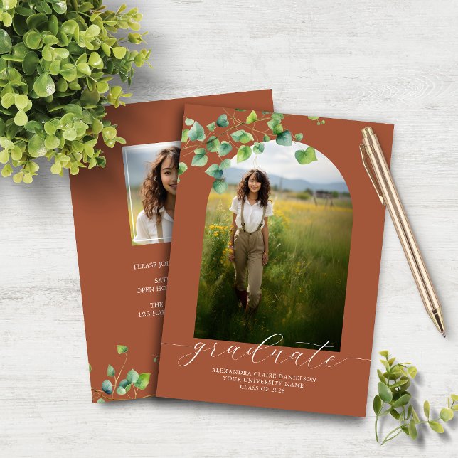 Budget Boho Arch Ivy Terracotta Brown Grad Inbjuda (Skapare uppladdad)