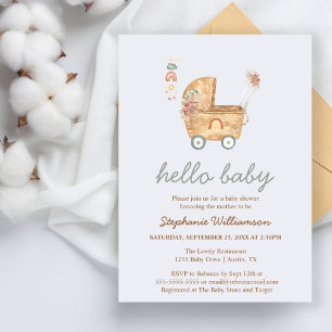 Budget Boho Baby Carriage Baby Shower-inbjudan