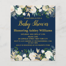 Budget Boho Baby Shower Inbjudan Navy Guld Grönt