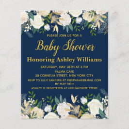 Budget Boho Baby Shower Inbjudan Navy Guld Grönt
