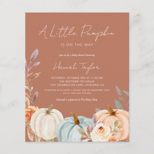 Budget Boho Baby Shower Little Pumpkin-inbjudan (Framsida)