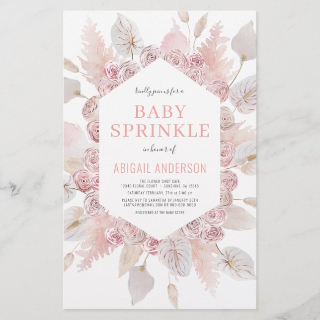 Budget Boho Baby Sprinkle  Rosa-inbjudan Flygblad (Framsidan)