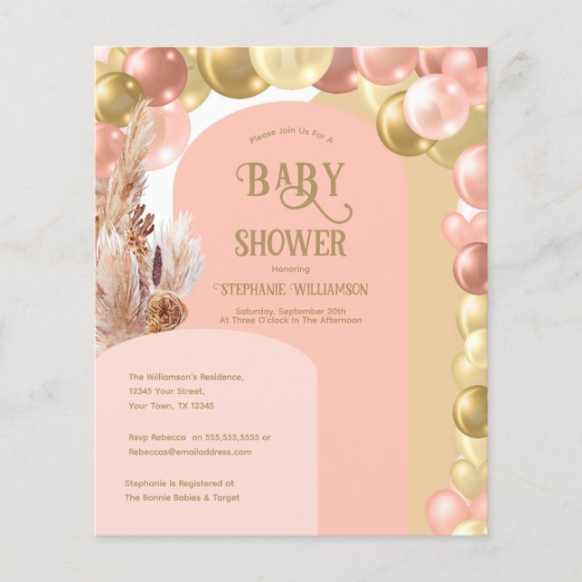 Budget boho ballongbåge pampas baby shower (Framsida)