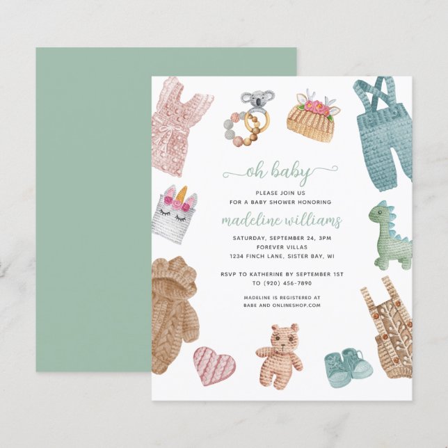 BUDGET BOHO Barnkläders Neutralt Oh Baby Shower (Fram/baksida)