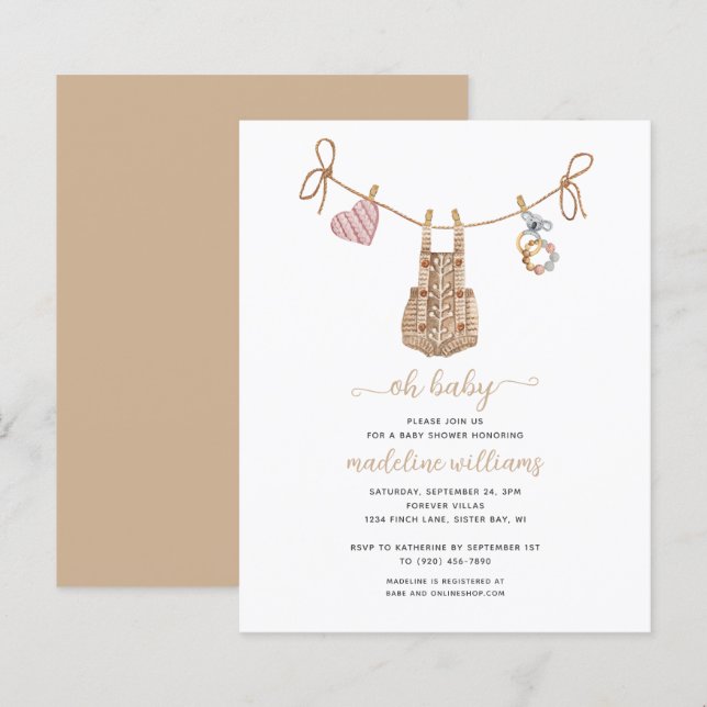 BUDGET BOHO Barnkläders Neutralt Oh Baby Shower (Fram/baksida)