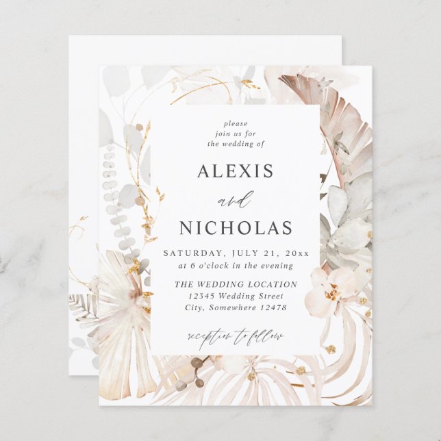 Budget Boho Beach Tropical Beige Blommigt Bröllop (Fram/baksida)