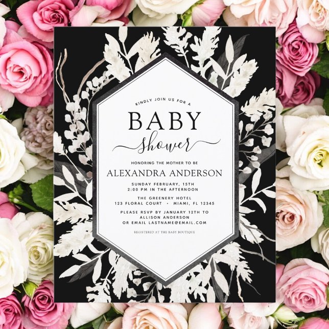 Budget Boho Beige Black Botanical Baby Shower (Skapare uppladdad)