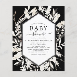 Budget Boho Beige Black Botanical Baby Shower Flygblad