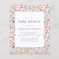 Budget Boho Bicycle Blommigt Baby Shower Inbjudan