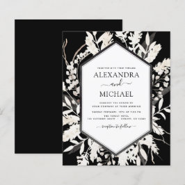 Budget Boho Black Botanical Wedding bjudande
