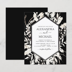 Budget Boho Black Botanical Wedding bjudande