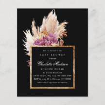 Budget Boho Black, Guld Baby Shower-inbjudan