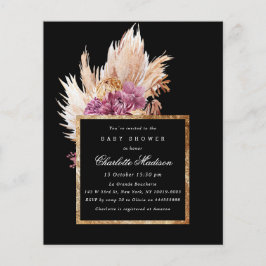Budget Boho Black, Guld Baby Shower-inbjudan