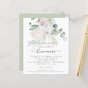 Budget Boho Blommig Eucalyptus Quinceañera-inbjuda