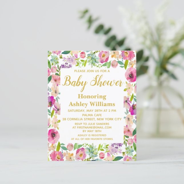 Budget Boho Blommig Ram Baby Shower Inbjudningar (Stående Fram)