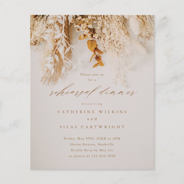 Budget Boho Blommig Rehearsal Middagsinbjudan (Framsida)