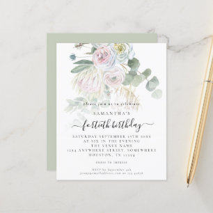 Budget Boho Blommigt Eucalyptus 40-årsdagen Inbjud