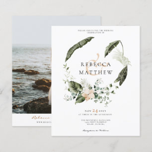 Budget Boho Blommigt Greenery Bröllop Photo Inbjud