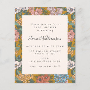 Budget Boho Blommigt Gult Baby Shower Inbjudan
