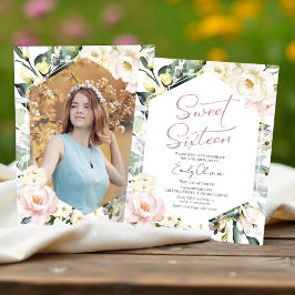 Budget Boho Blommigt Photo Sweet 16-inbjudan
