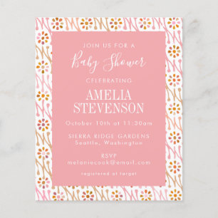 Budget Boho Blommigt Ro Rosa Baby Shower Inbjudan