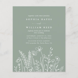 BUDGET Boho Blommigt Sage Grönt Wildblomme Bröllop Flygblad