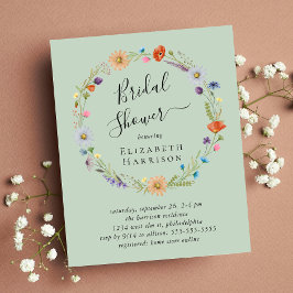 Budget Boho Blommigt Sage Inbjudningskort för möhi