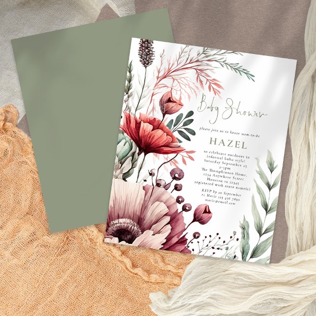 Budget Boho Blommigts Burgundy Sage Baby Shower (Skapare uppladdad)
