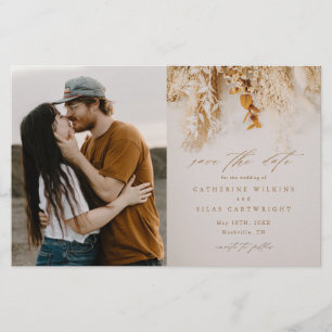 Budget Boho Blommor Foto Bröllop Spara Datumkort Flygblad