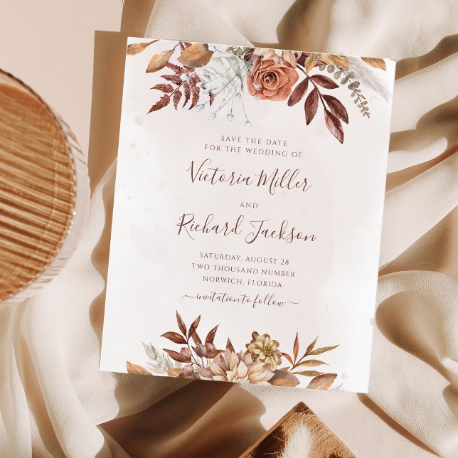 Budget Boho Blommor Höst Bröllop Spara Datum (Skapare uppladdad)