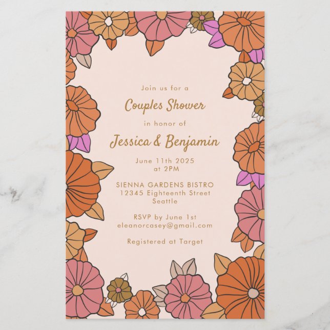 Budget Boho Bränd Orange Blommig Par Bröllopsdusch (Framsida)