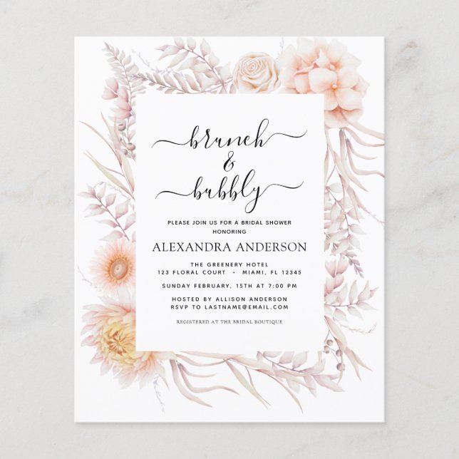 Budget Boho Brunch & Bubly Möhippa Flygblad (Framsidan)