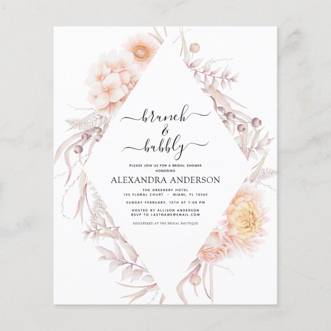 Budget Boho Brunch & Bubly Möhippa Flygblad (Framsidan)