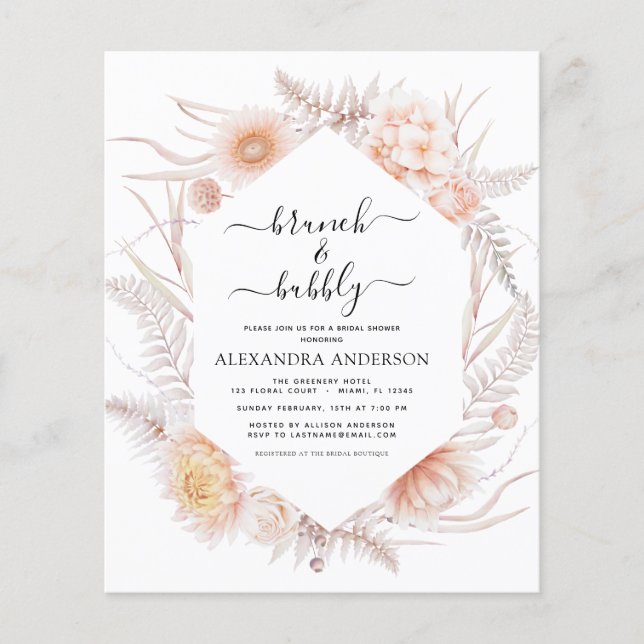 Budget Boho Brunch & Bubly Möhippa Flygblad (Framsidan)