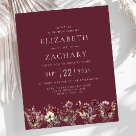 Budget Boho Burgundy Wildblommornas bröllopsinbjud