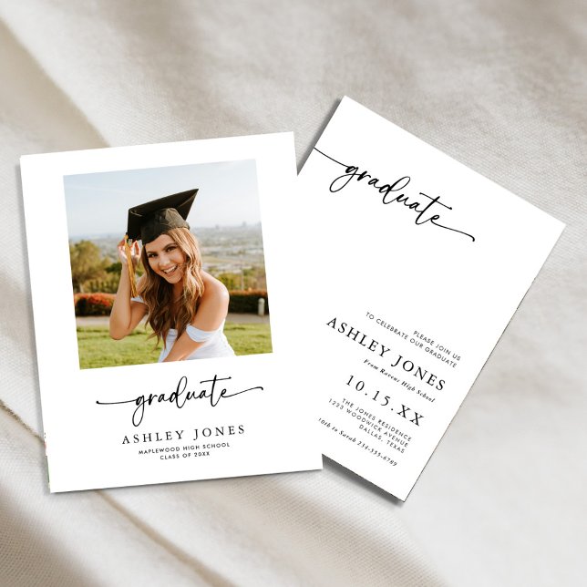 Budget Boho Calligraphy Photo Studenten Inbjudan Flygblad (Skapare uppladdad)