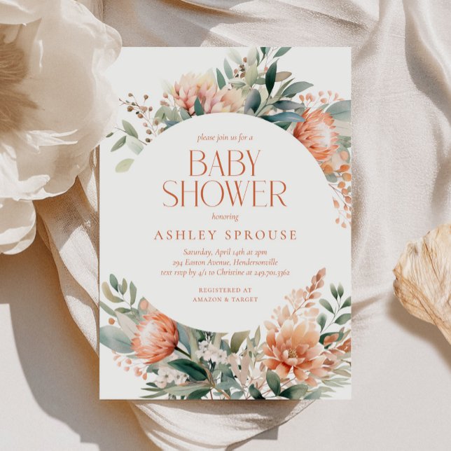 Budget Boho Chic Blommigt Botanical Baby Shower Inbjudningar (Skapare uppladdad)
