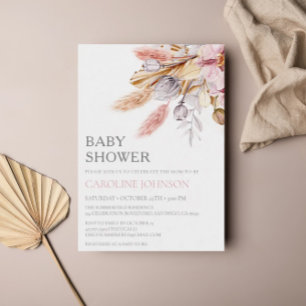 Budget Boho Chic Blommigt Pampas Grass Baby Shower Inbjudningar
