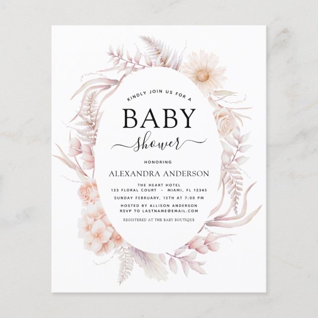 Budget Boho Chic Dammrosa Öken Baby Shower Flygblad (Framsidan)