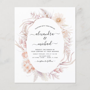 Budget Boho Chic Dammrosa Ökenbröllop Flygblad