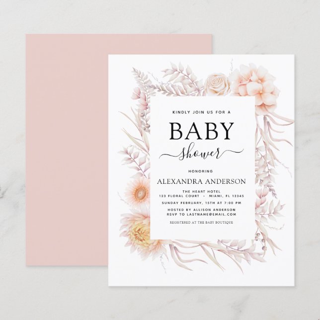 Budget Boho Chic Dusty Rosa Desert Baby Shower (Fram/baksida)