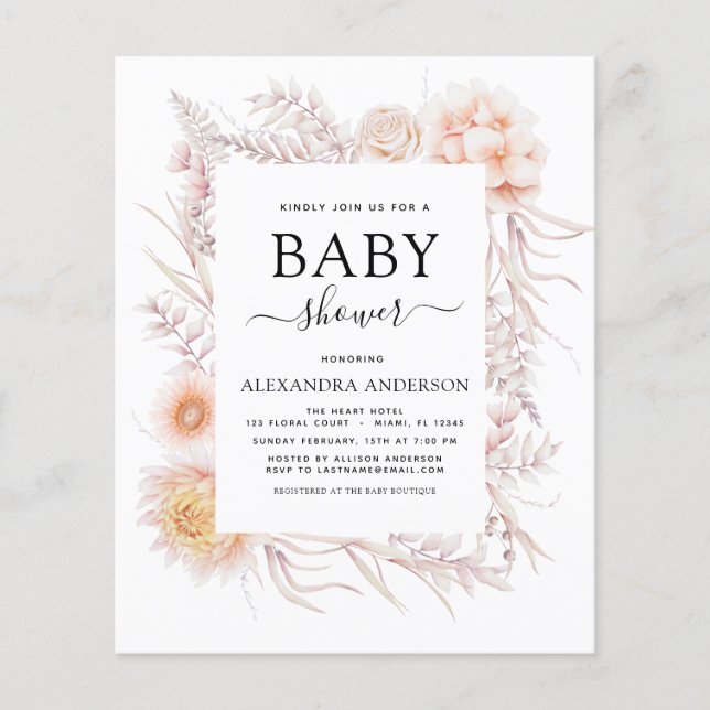 Budget Boho Chic Dusty Rosa Desert Baby Shower Flygblad (Framsidan)