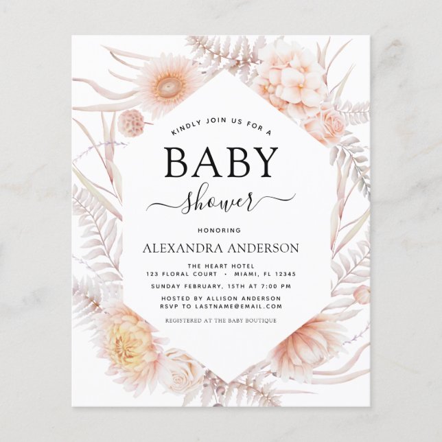 Budget Boho Chic Dusty Rosa Desert Baby Shower Flygblad (Framsidan)