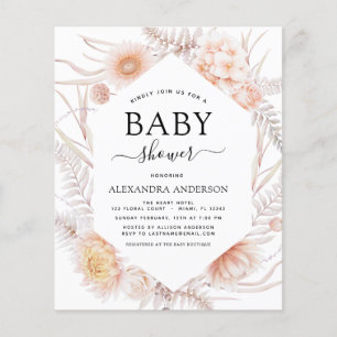 Budget Boho Chic Dusty Rosa Desert Baby Shower Flygblad