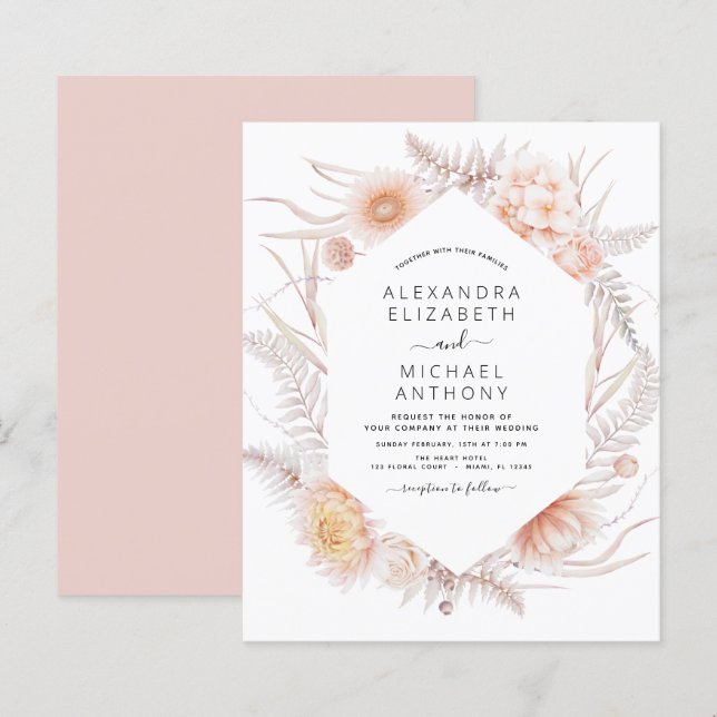 Budget Boho Chic Dusty Rosa Desert Bröllop (Fram/baksida)