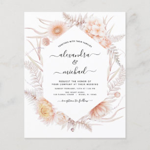 Budget Boho Chic Dusty Rosa Desert Bröllop Flygblad