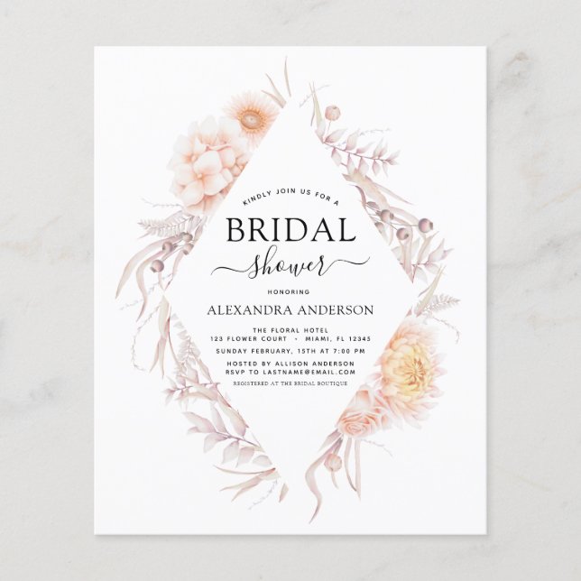 Budget Boho Chic Dusty Rosa Desert Möhippa Flygblad (Framsidan)